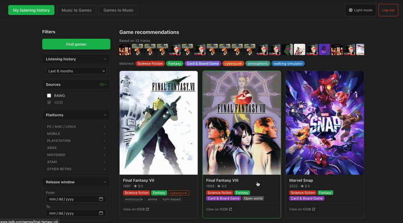 Spotify Listen History to Games Recommendation