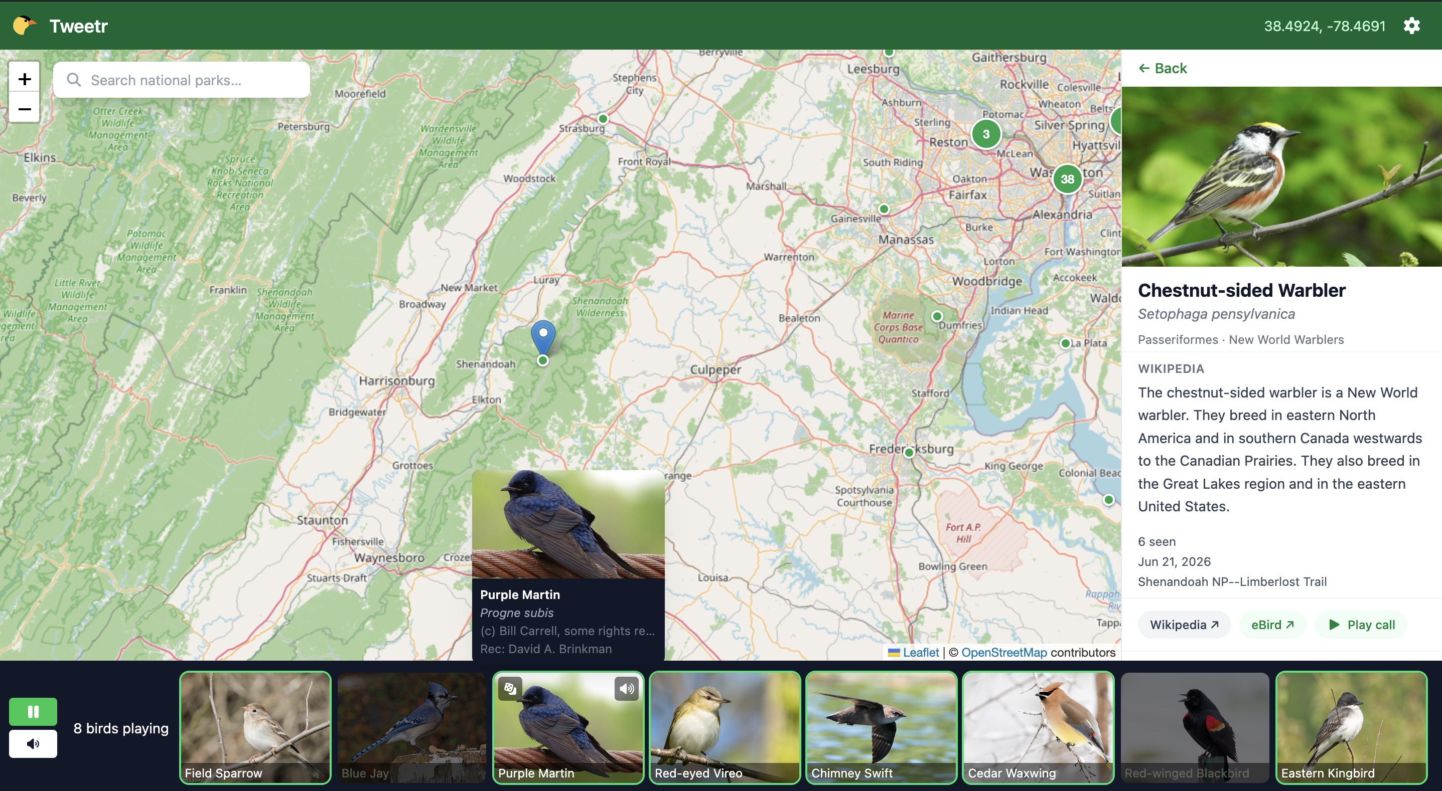 Screenshot of Tweetr - Bird Soundscapes